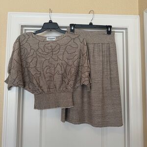 Vivanti Brown Knit Top and Skirt Set